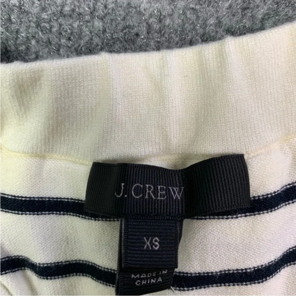 J. Crew Black and White Striped Off-Shoulder Ruffle Knit Top